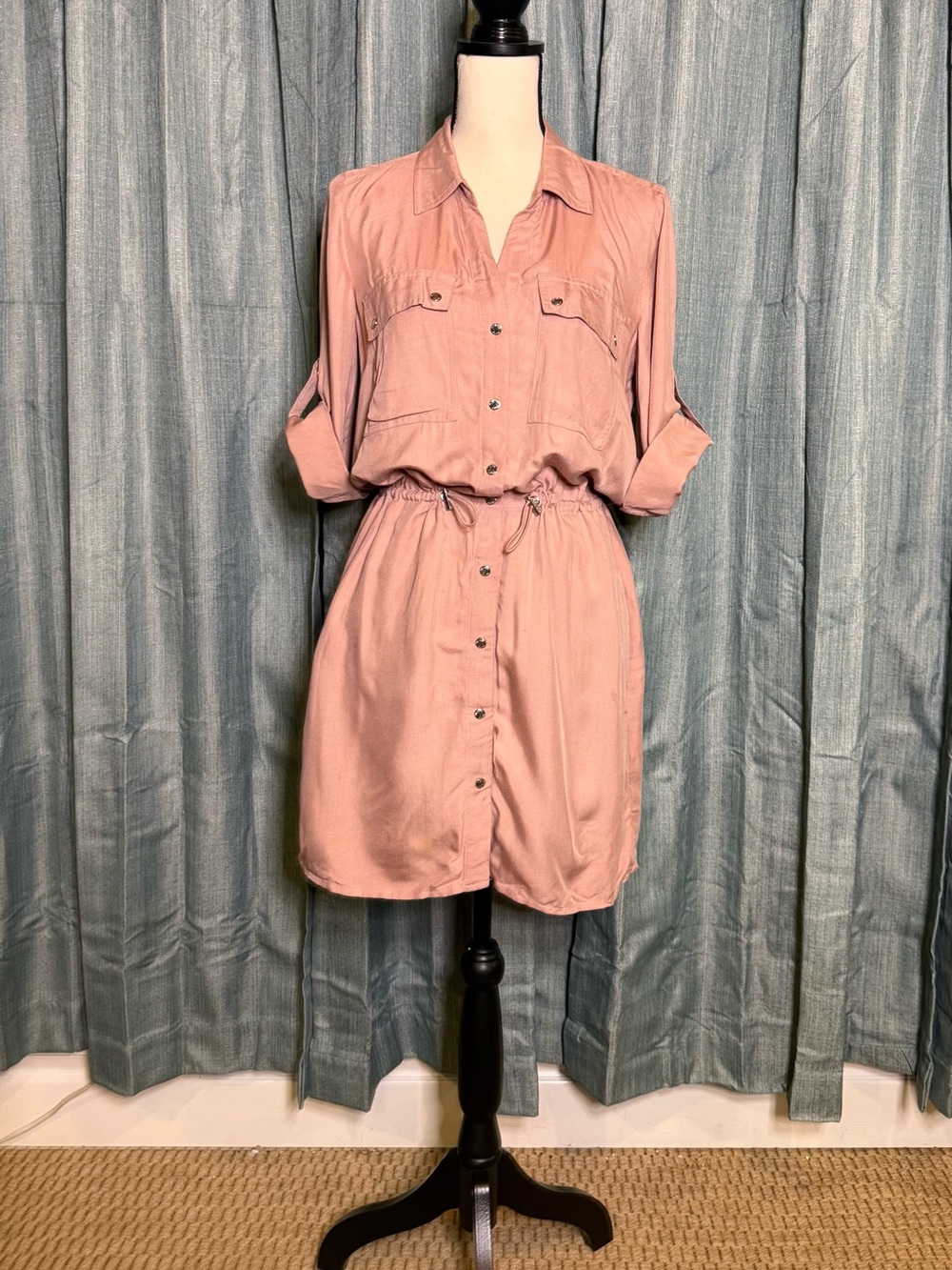 Michael Kors Dusty Rose Button-Front Mini Shirt Dress